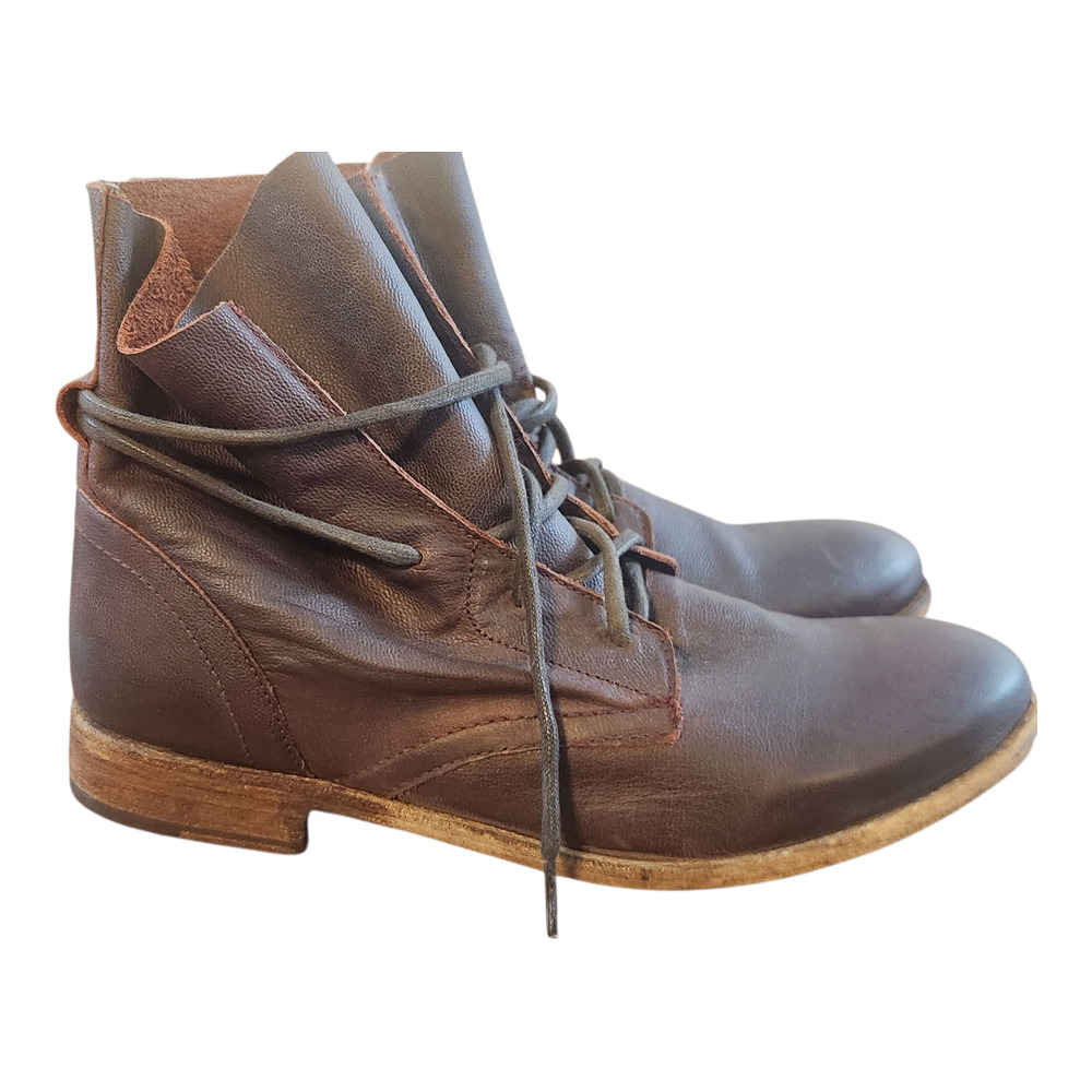 Women’s Lace-Up Brown Leather Booties - Classic Casual Style